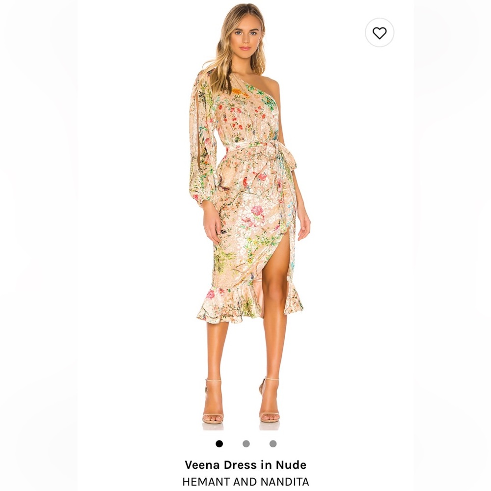 Nude burnout velvet with floral print. One sleeve Veena Dress HEMANT AND NANDITA